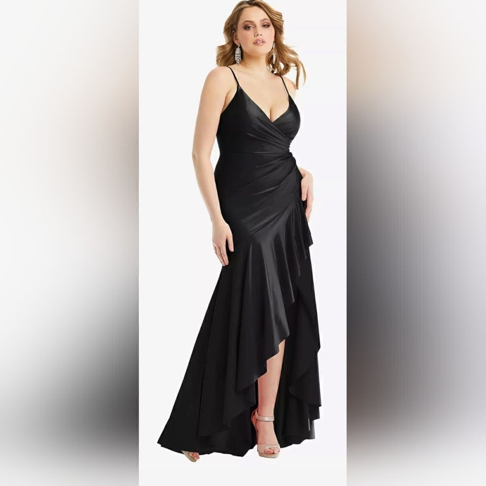 Cynthia and Sahar CS111 Pleated Wrap Ruffled High Low Gown NWOT sz small black